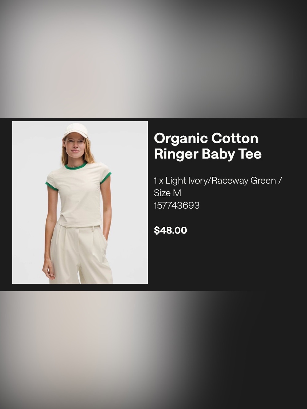 Lululemon Organic Cotton Ringer Baby Tee Sz M